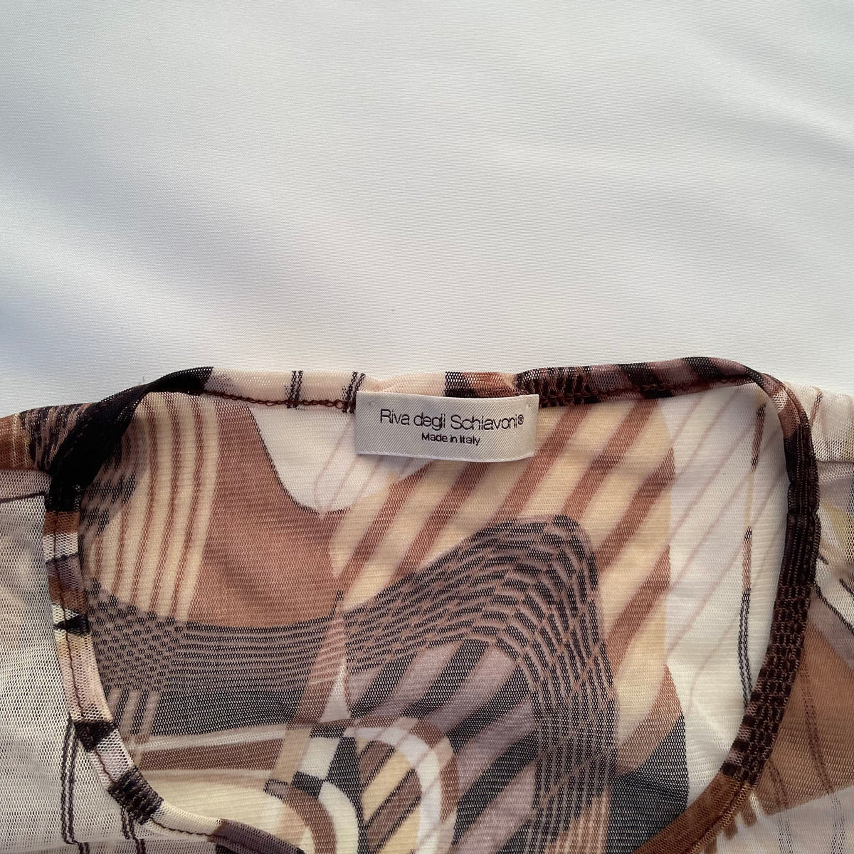 Brown and beige swirl mesh top
