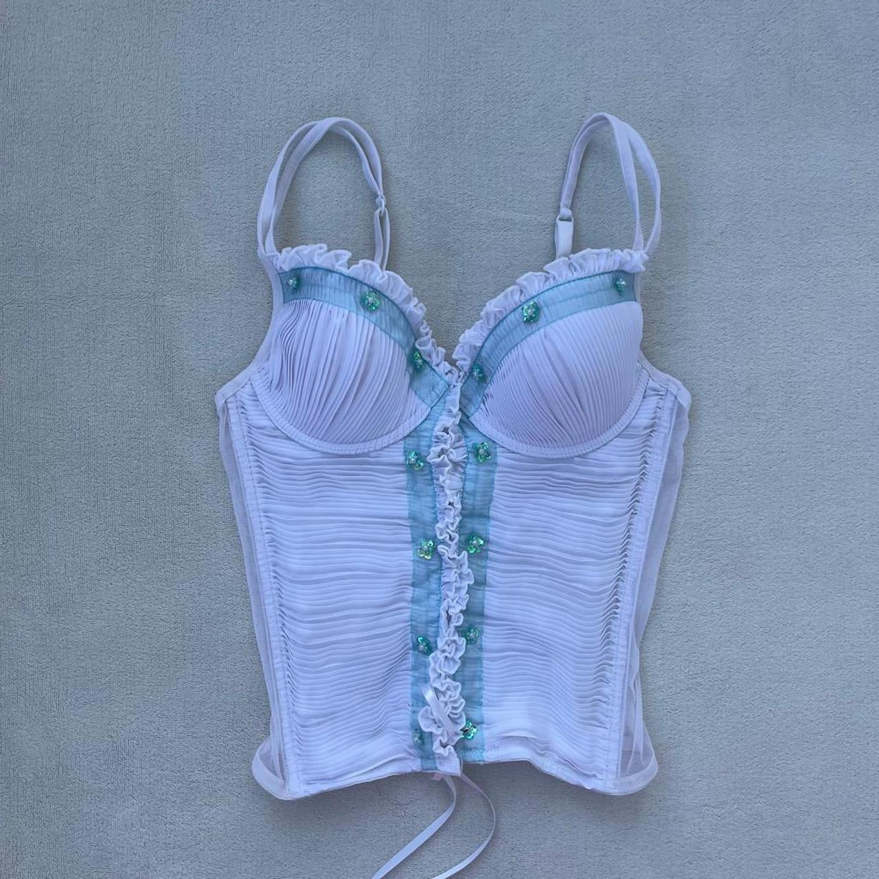 White Corset Lingerie with Pastel Blue Details