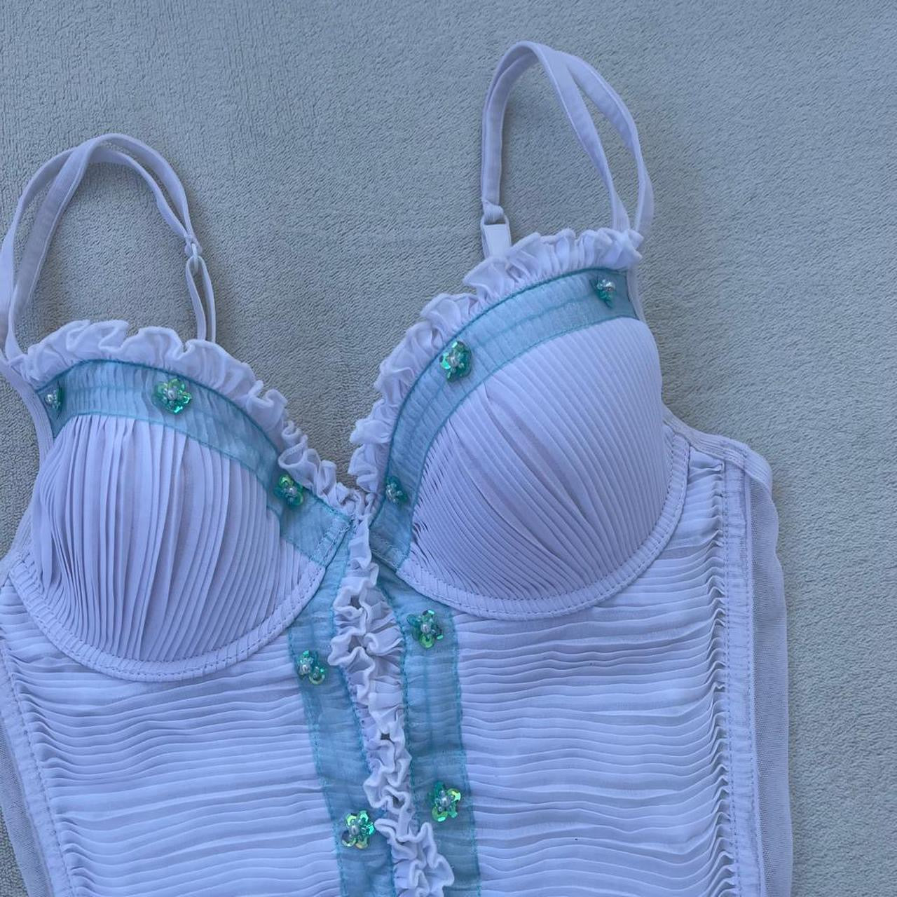 White Corset Lingerie with Pastel Blue Details