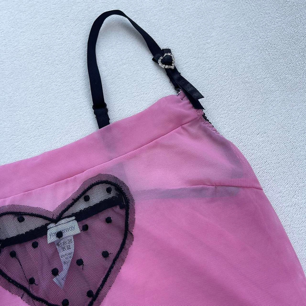 Sheer Pink Mesh Heart Cami Top