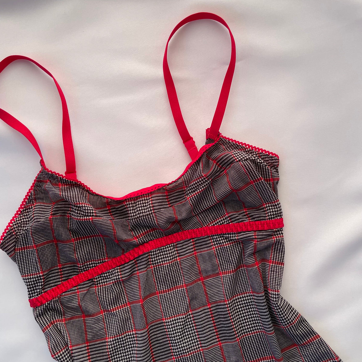 Grey and red plaid cami top