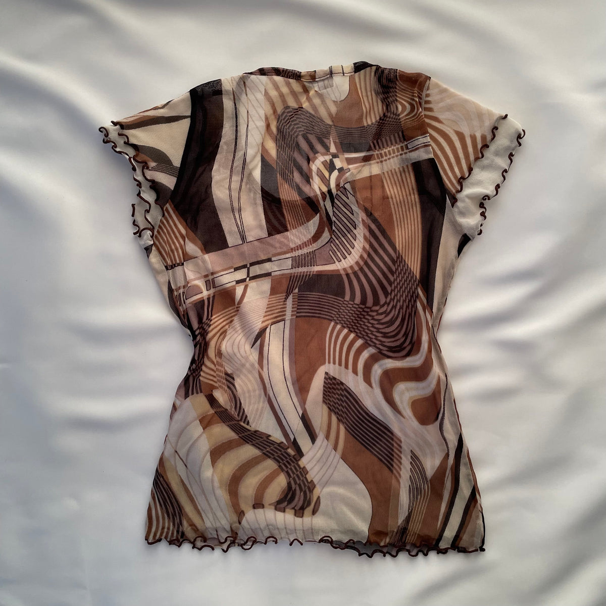 Brown and beige swirl mesh top