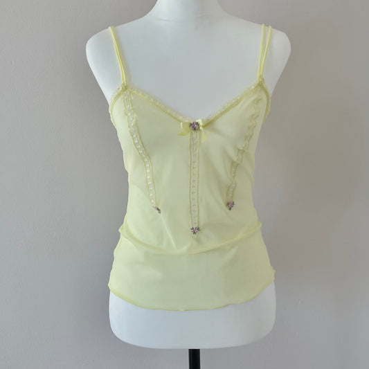 Yellow mesh floral top