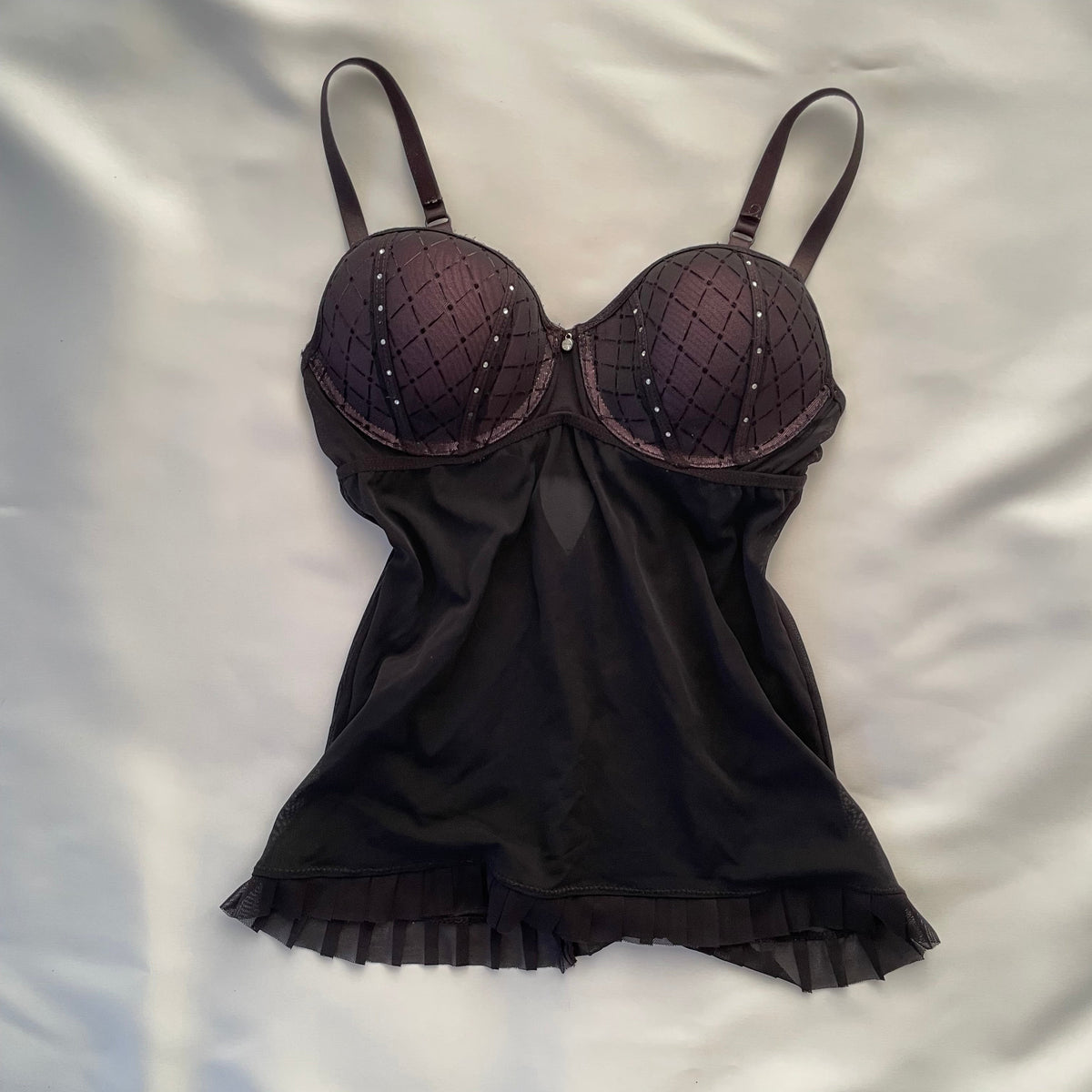 Black corset top with quilted diamond pattern