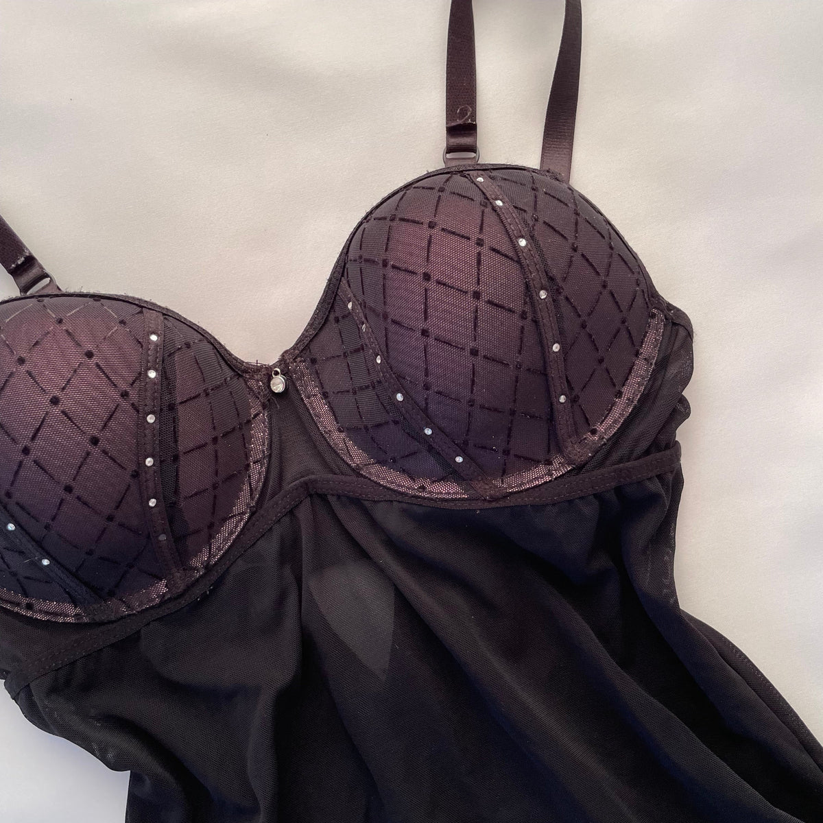 Black corset top with quilted diamond pattern
