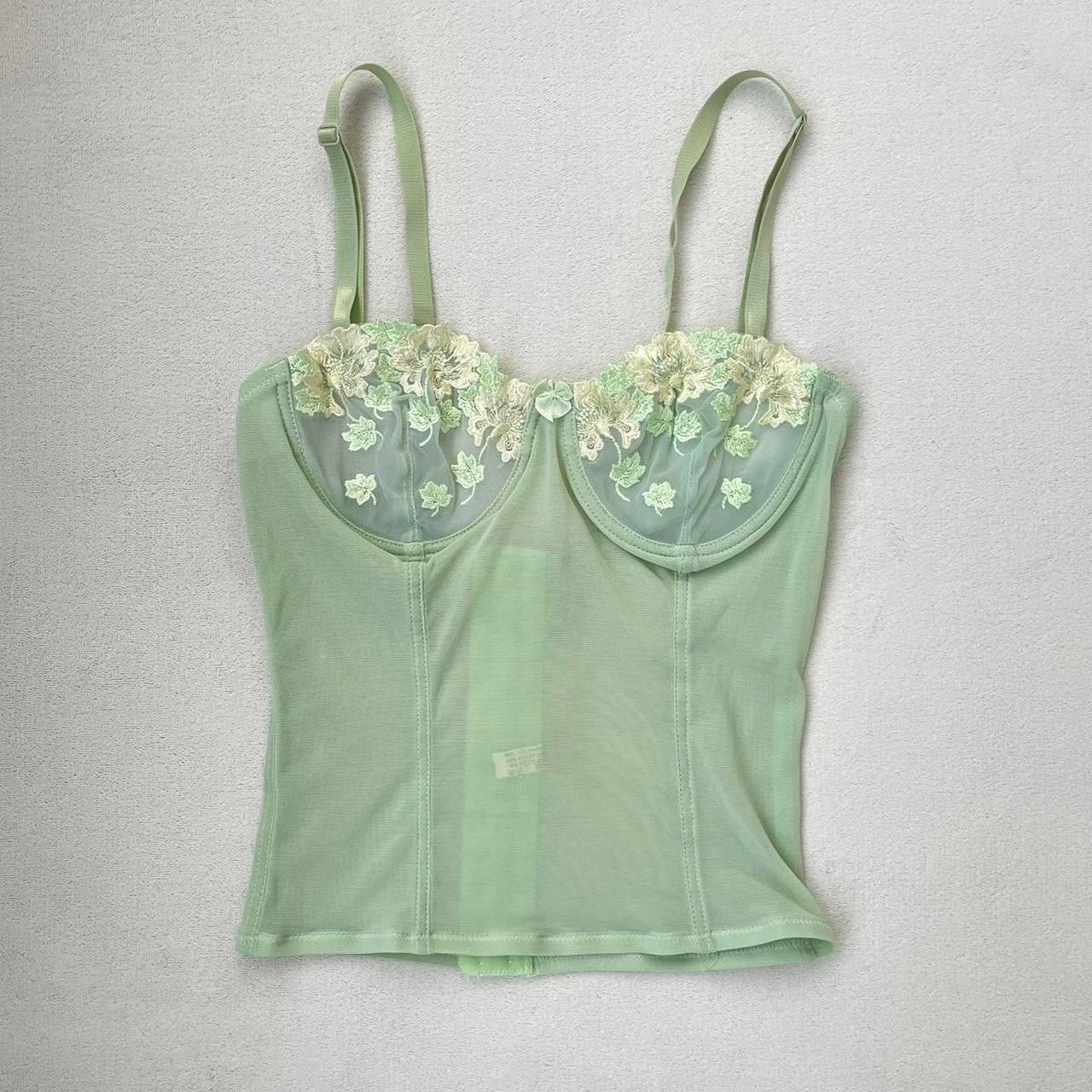 Green corset top with floral cups