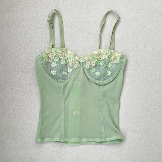Green corset top with floral cups