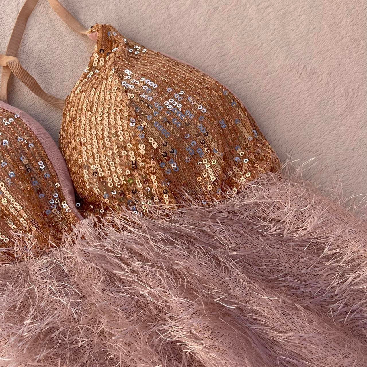 Gold sequin bust top