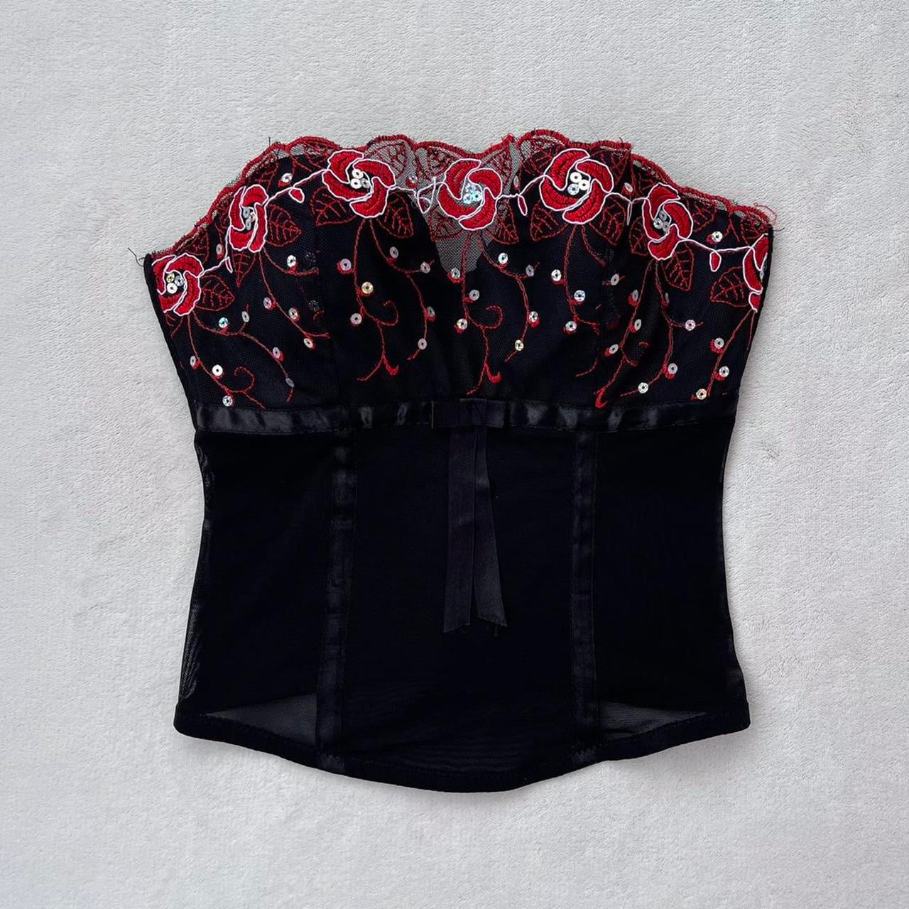 00s black floral corset top