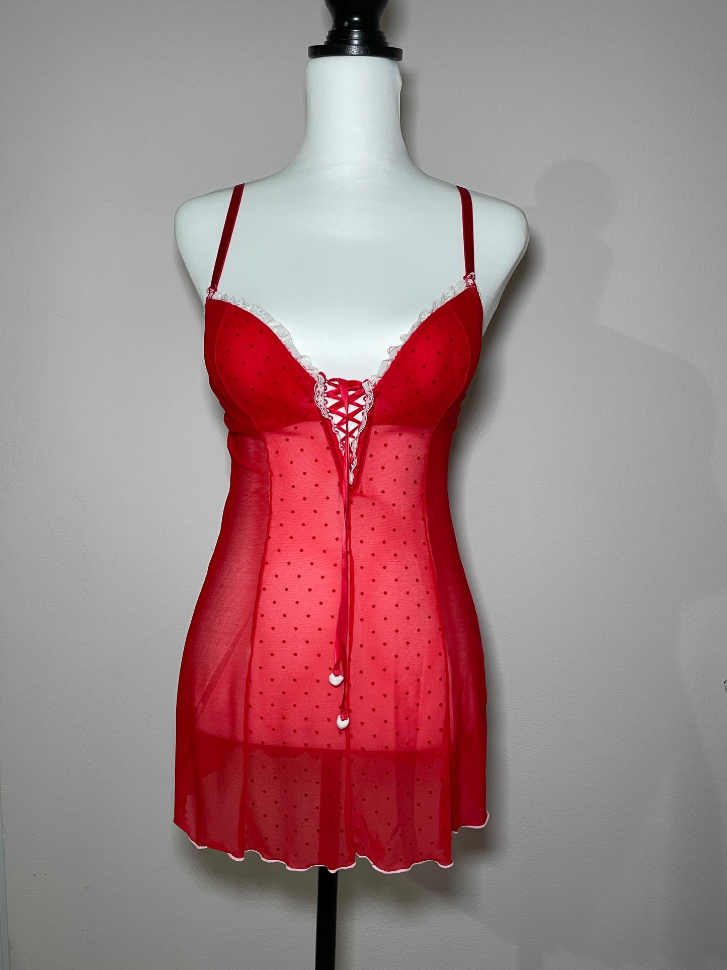 Red Sheer 00s Lace Babydoll Dress