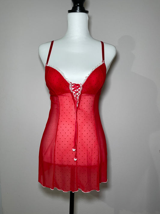 Red Sheer 00s Lace Babydoll Dress