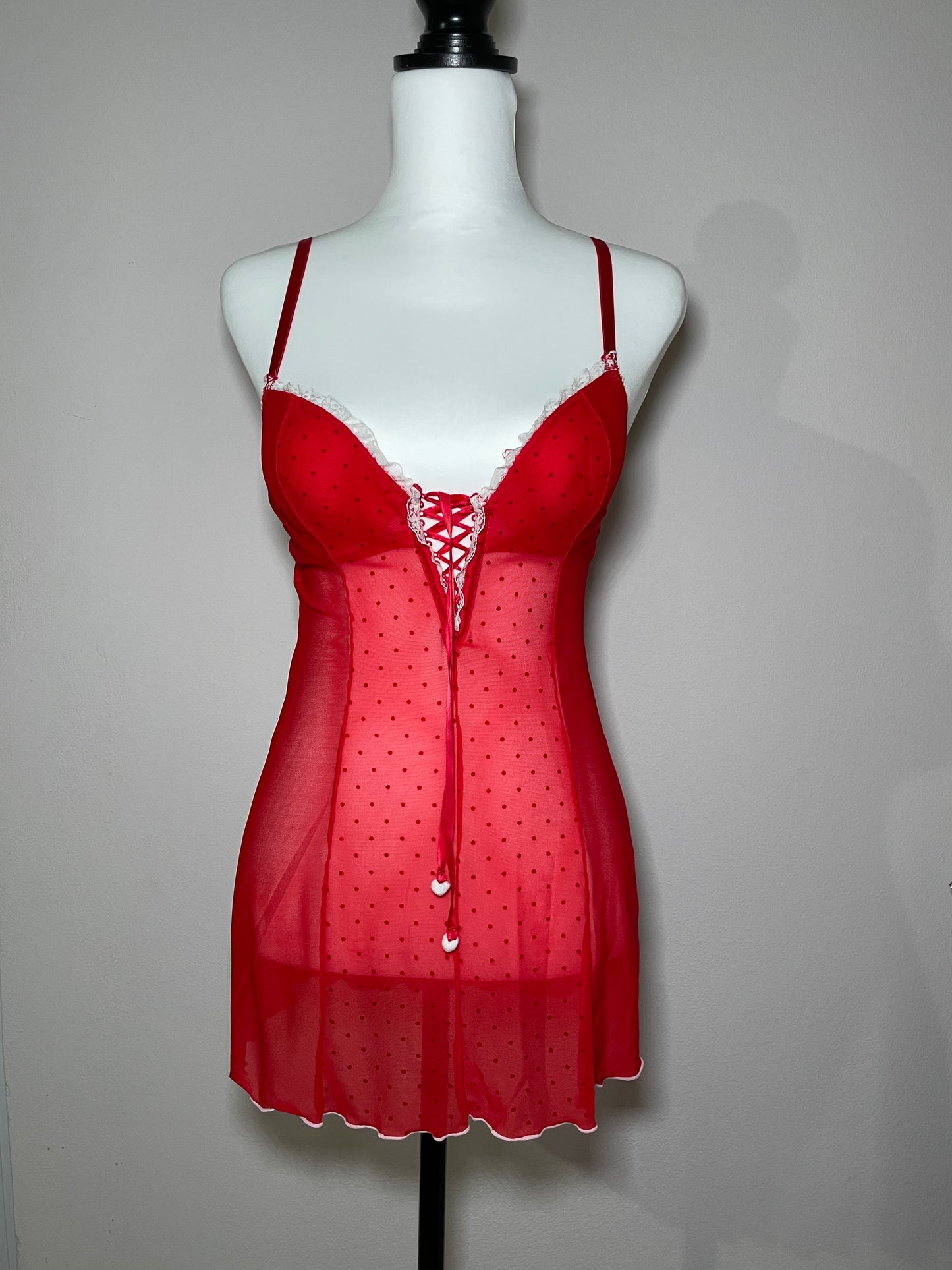 Red Sheer 00s Lace Babydoll Dress