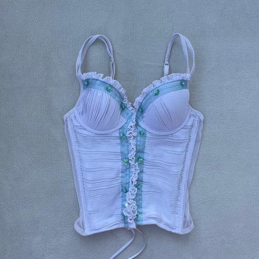 White Corset Lingerie with Pastel Blue Details