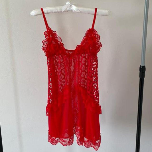 Red Lace Ruffle Dress