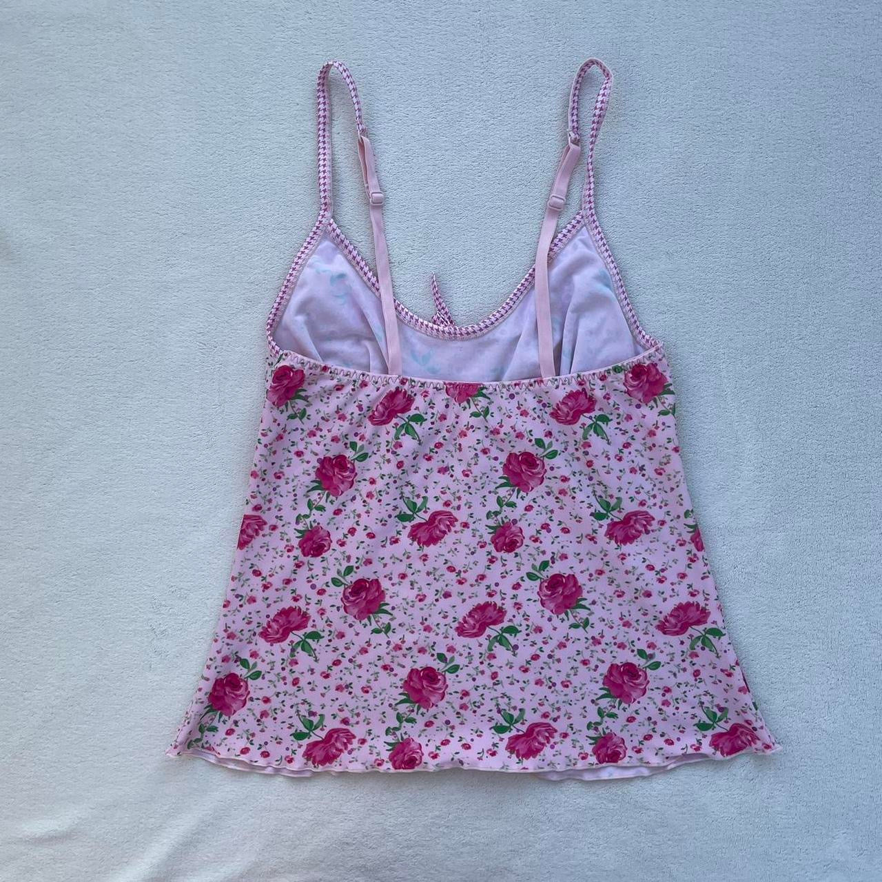 Pink Floral Lace-Trim Camisole Top