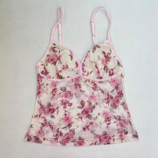 Vintage 00s Sheer Floral Mesh Cami Top