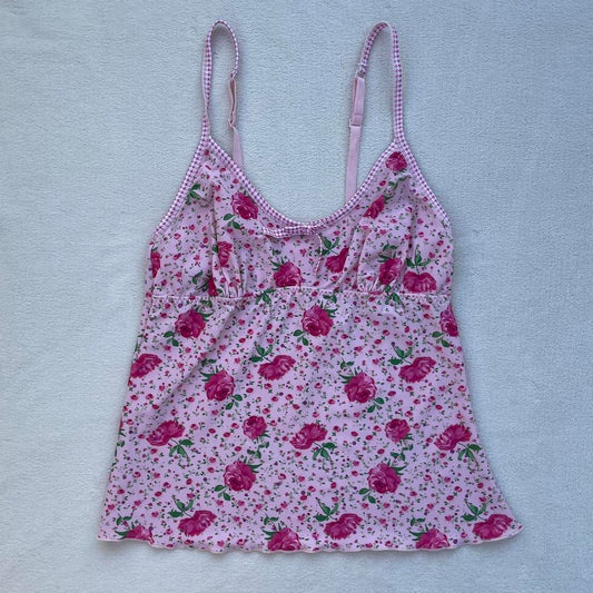 Pink Floral Lace-Trim Camisole Top