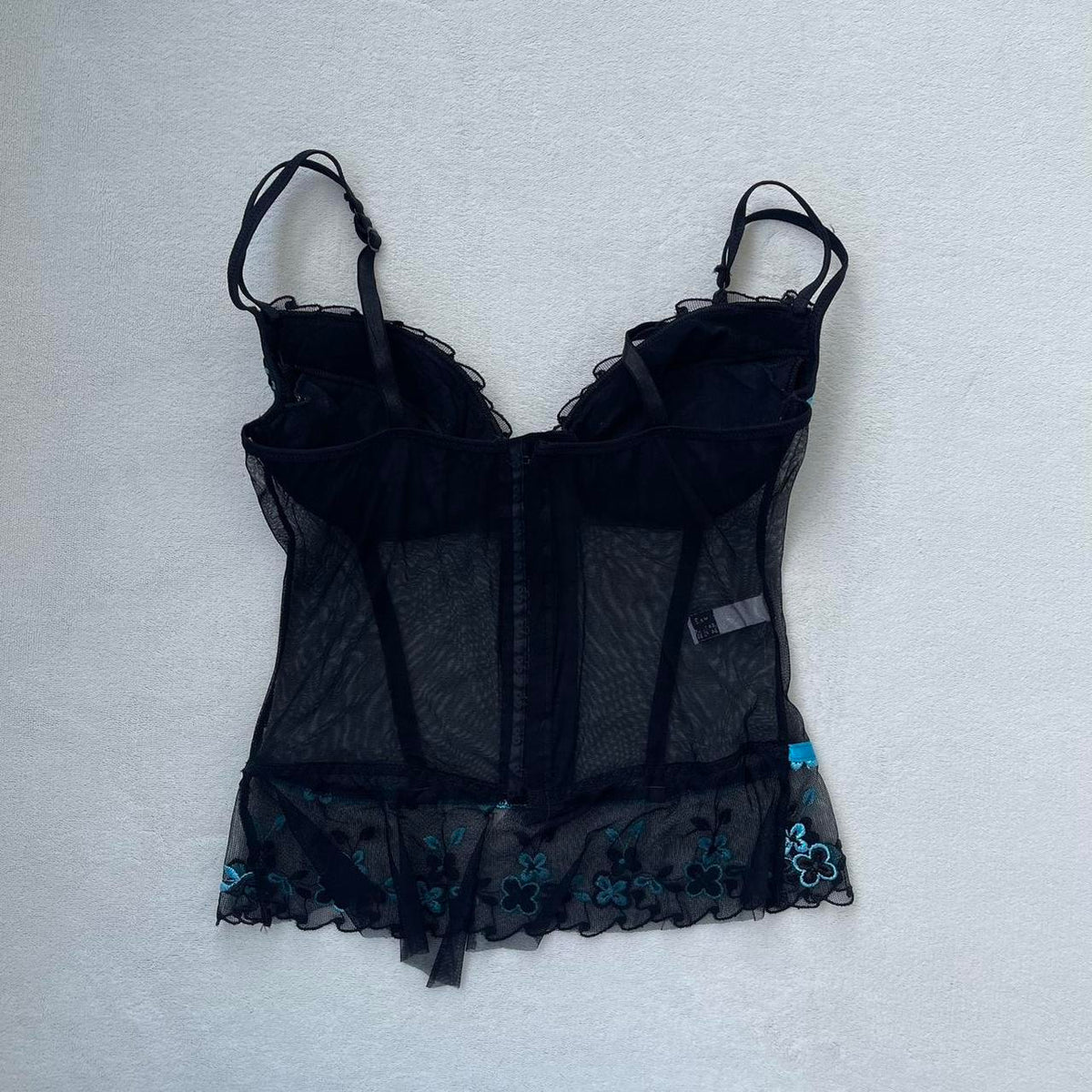 Black & Blue Floral Sheer Lace Babydoll Top