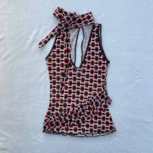 Vibrant Geometric Print Halter Top