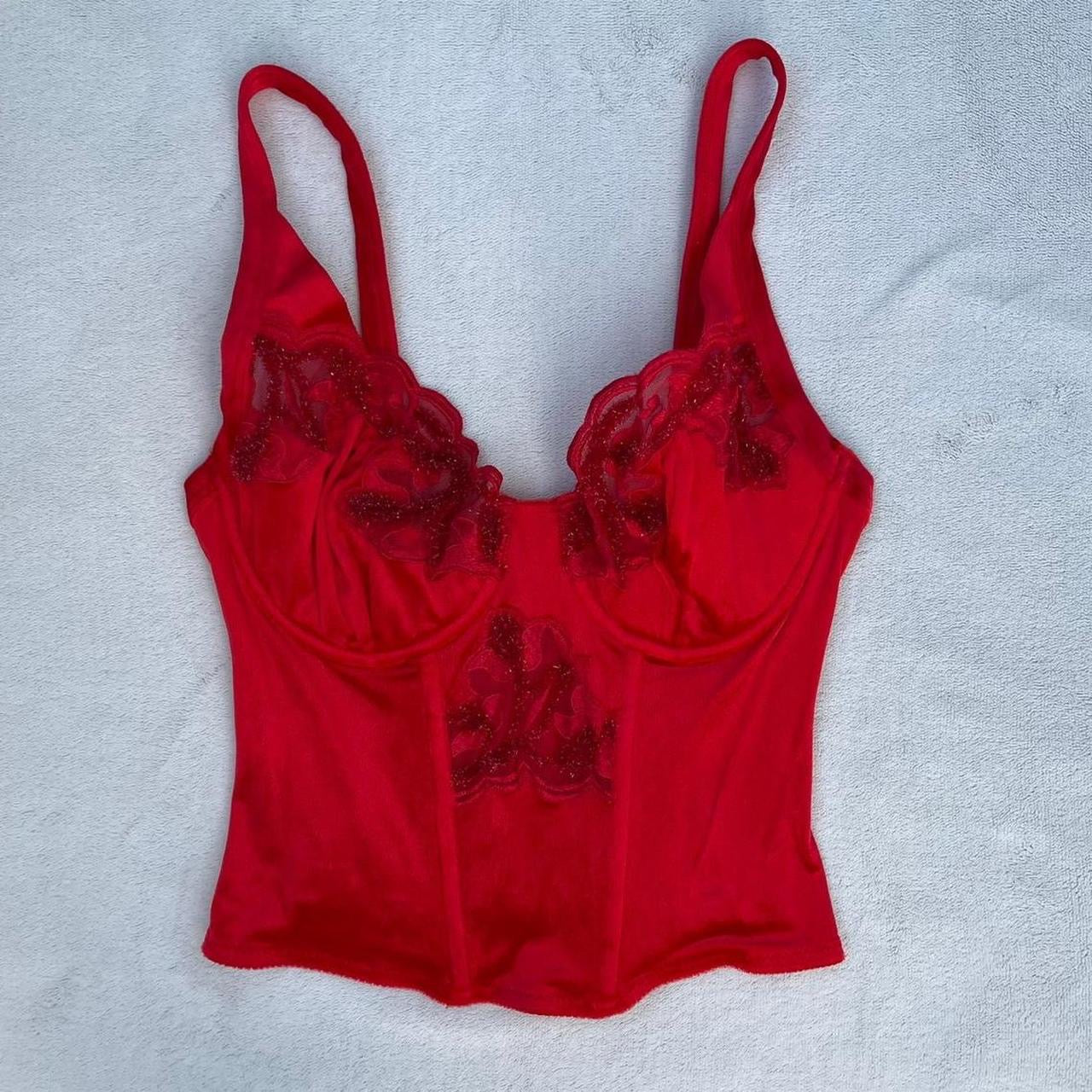 La perla 00s red velvet corset top