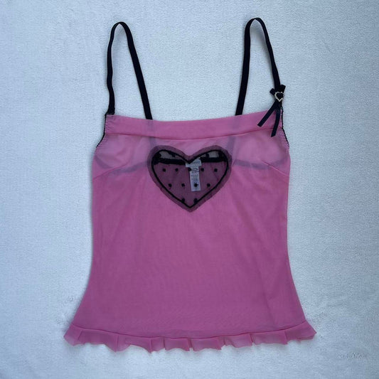 Sheer Pink Mesh Heart Cami Top