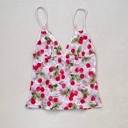 Cherry lace cami top