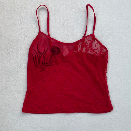 Red Lace Floral Cami Top