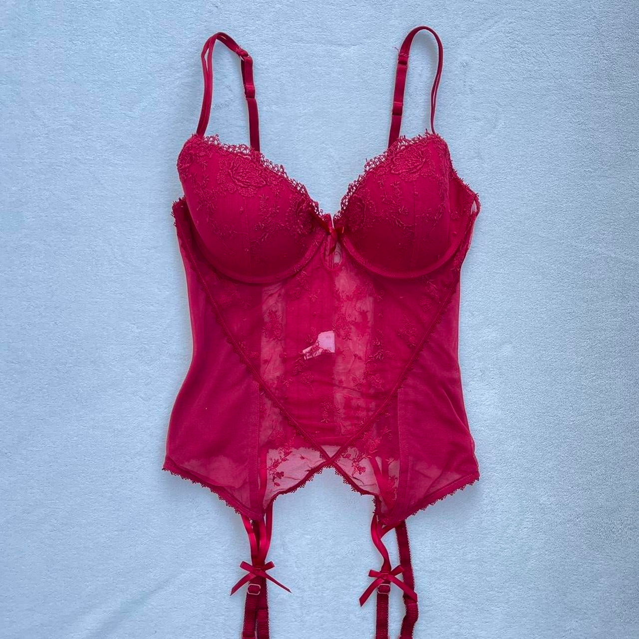 Red Floral Lace Corset Top