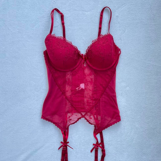 Red Floral Lace Corset Top